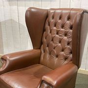 Pair of 1970s Chesterfield wingback chairs in brown leather