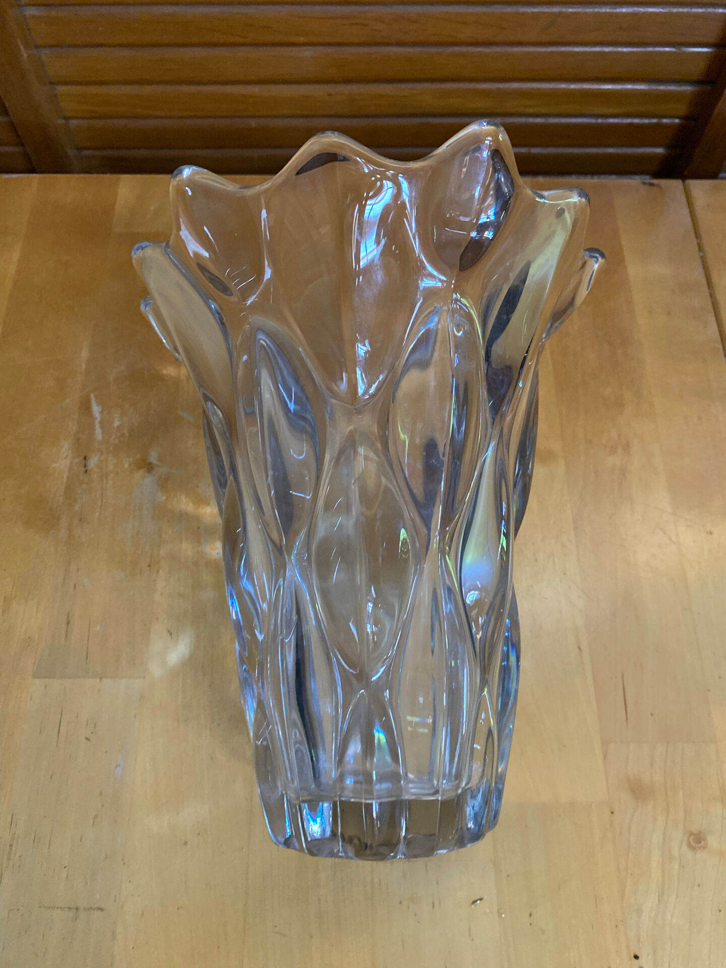 Vintage 1970s Moulded Glass Vase in Corolla Shape with Bubbles