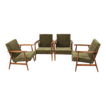 Set of 4 Mid-Century Modern Armchairs – Olive Green Velvet