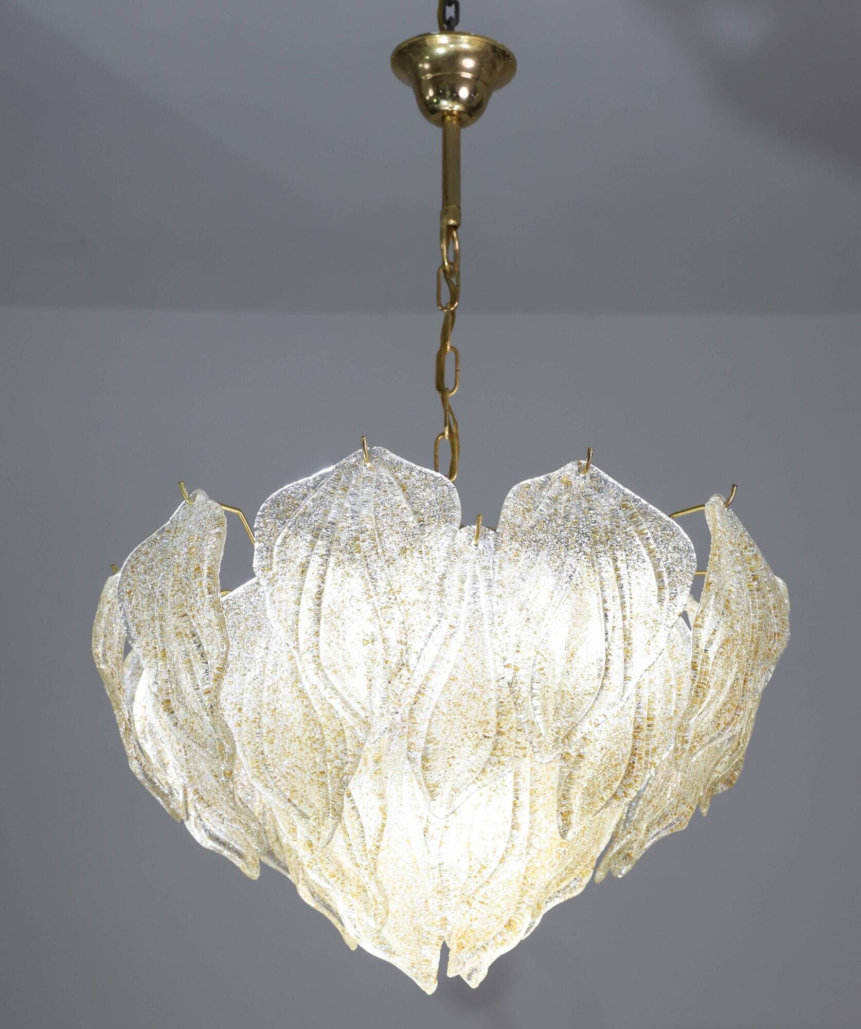Amazing Large Murano Glass Gold Leaves Chandelier