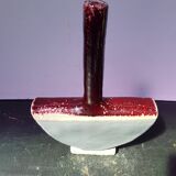 Old enameled ceramic soliflore vase half circle signed vintage