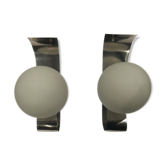 Pair wall light inox and opaline 70s