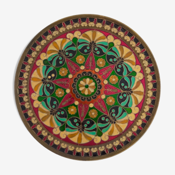 Plate or empty pocket in partitioned copper and vintage enamels