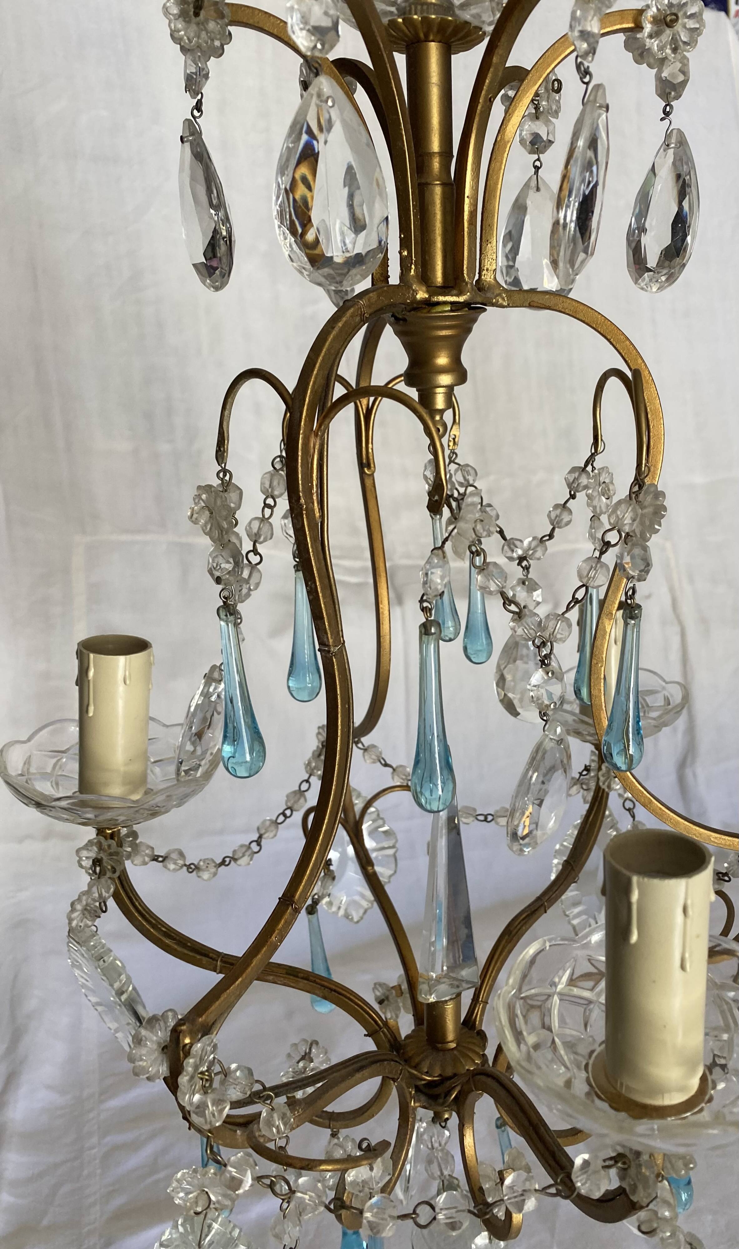 3-light bronze, crystal and Murano glass chandelier