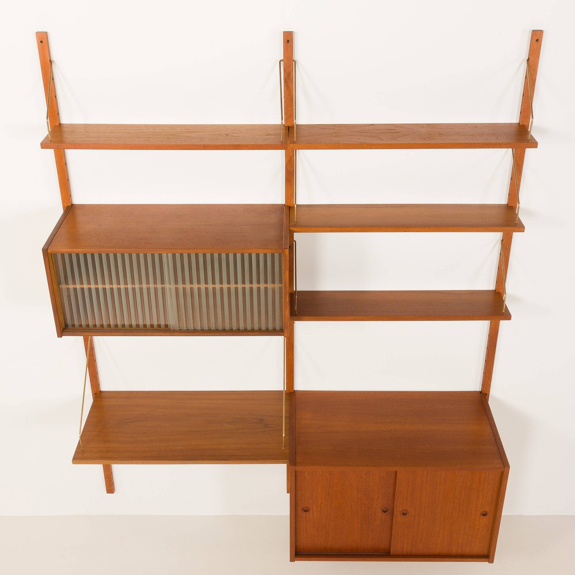 Preben Sorensen two bay teak wall unit, PS systems Randers, Denmark, 1960s