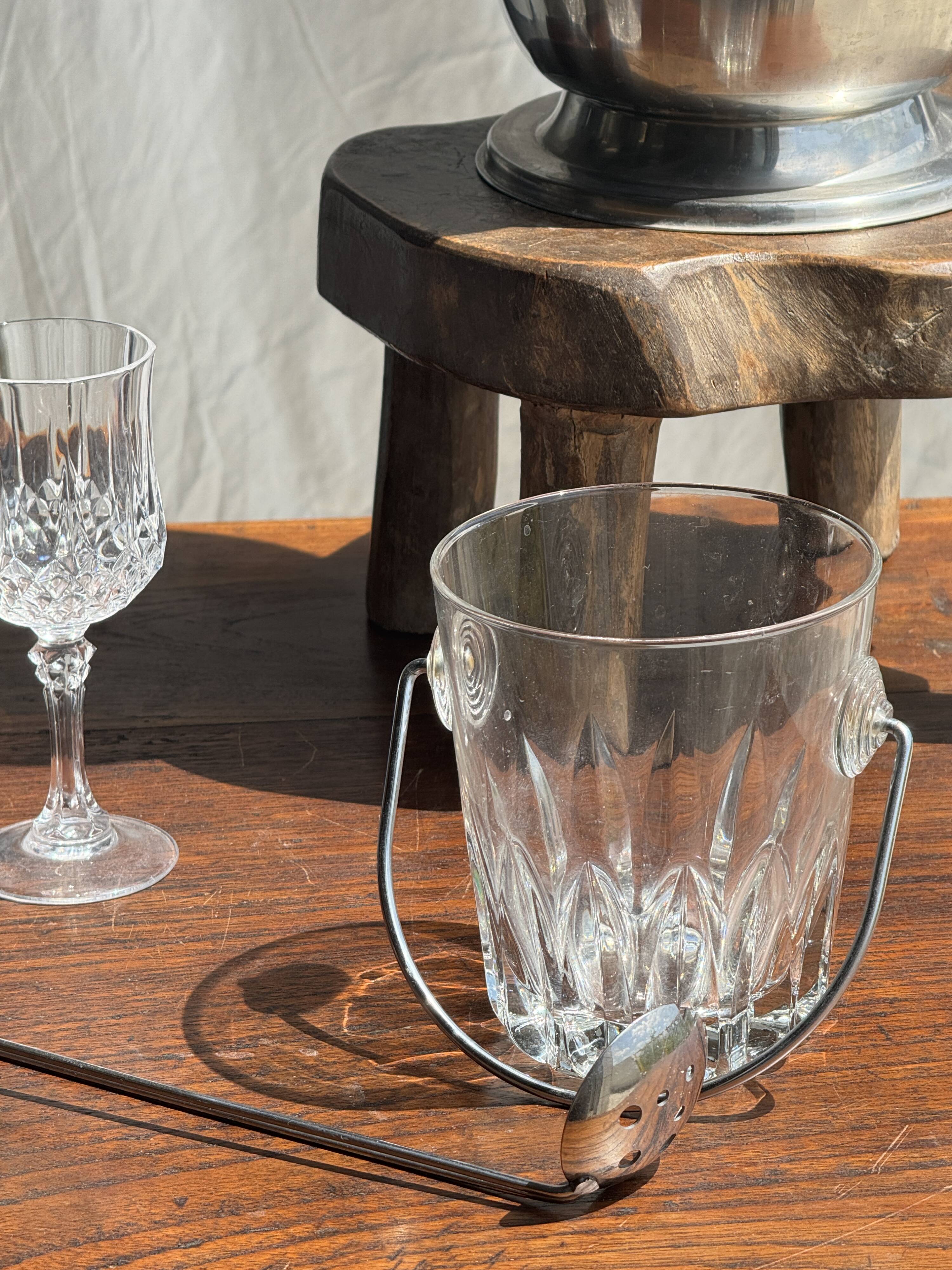 Small glass ice bucket with ladle H13.5