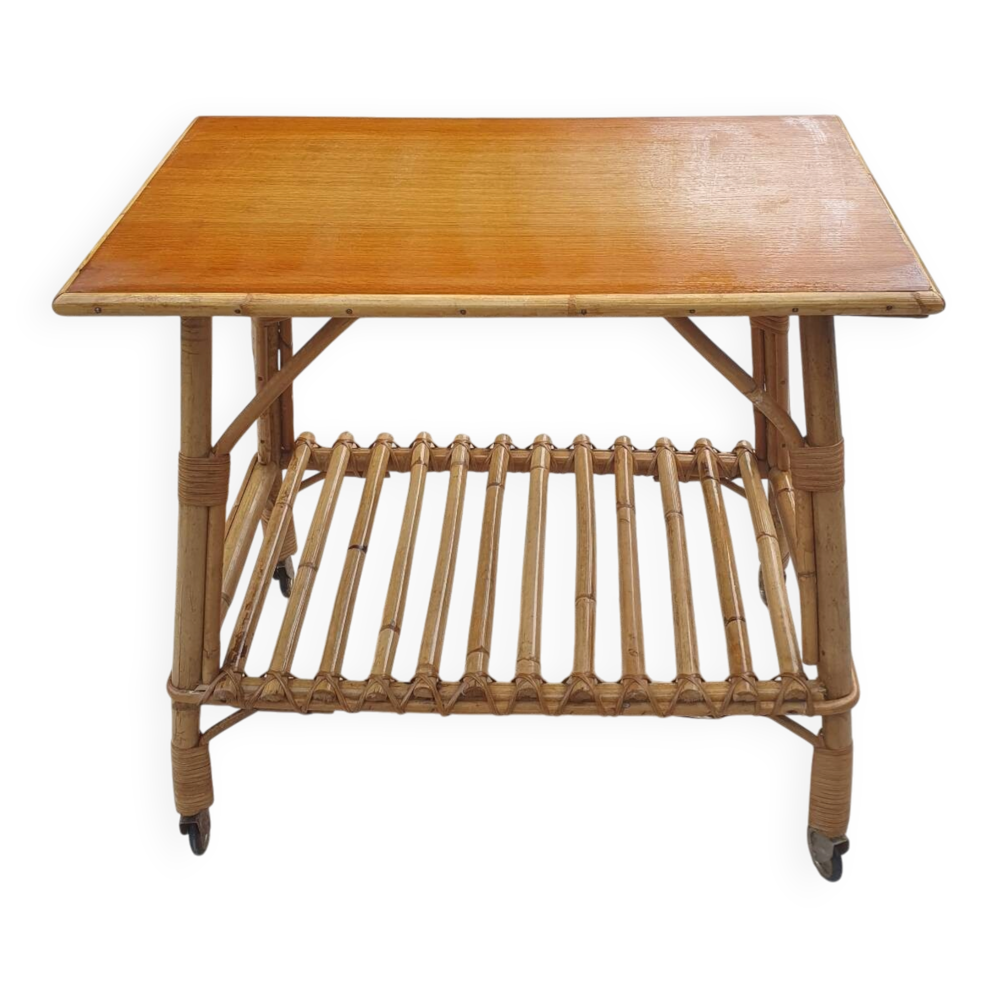 Wheeled rattan dessert trolley