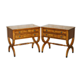 Pair of vintage neoclassical buffets in oak burl wood.