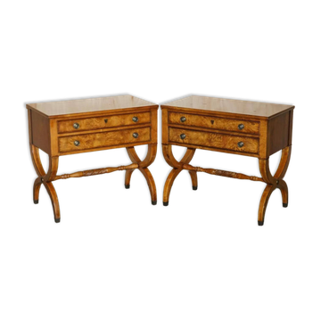 Pair of vintage neoclassical buffets in oak burl wood.