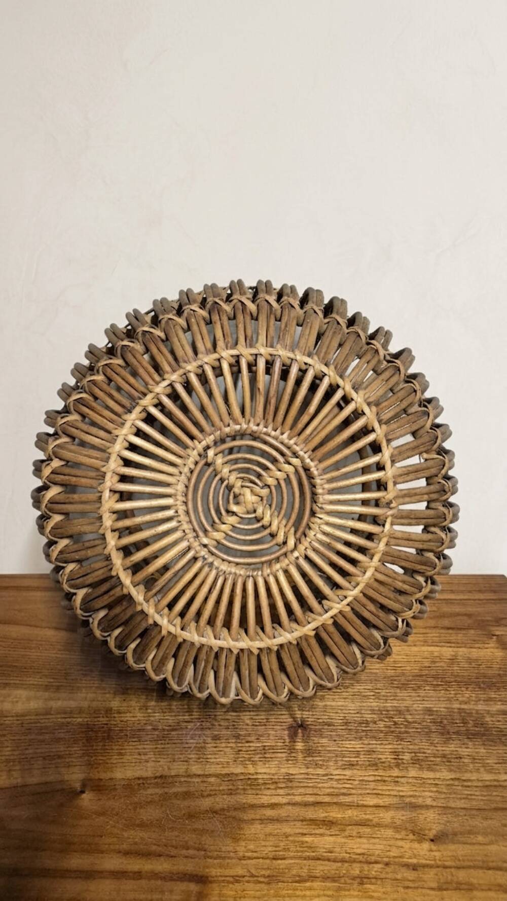 Mid-century woven rattan ottoman by Franco Albini, 1950s, Italy, 50 × 50 × 30 cm
