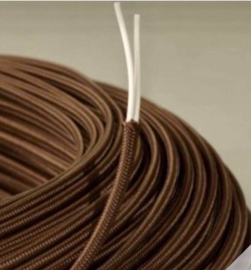 Brutalist wooden lamp, new 2M fabric cable, lampshade