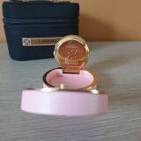 Travel alarm clock lancel - case wrapped in pink leather and gold metal folding - reference - 163027