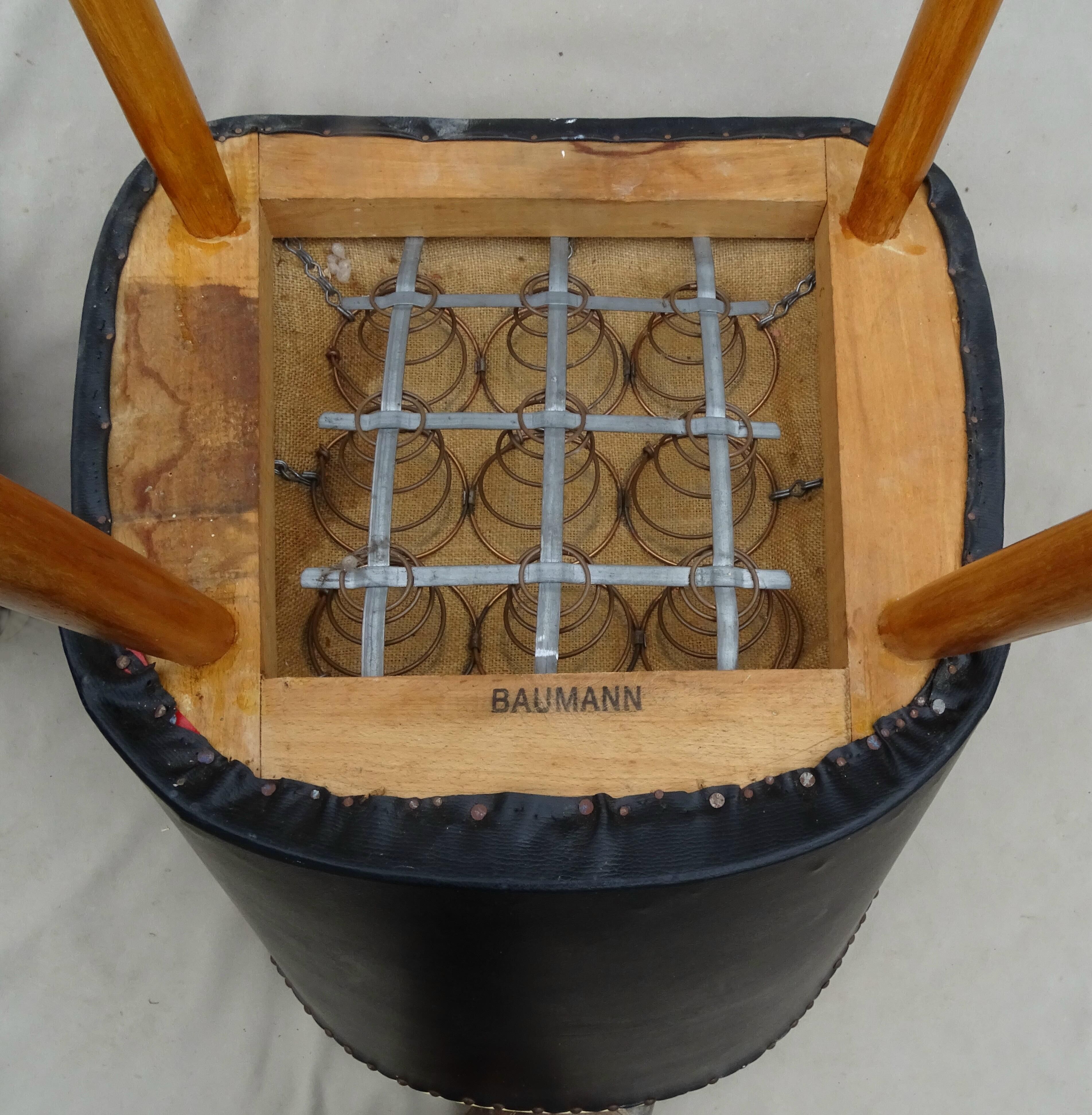 Baumann 1960/65 skaï red feet compass chair