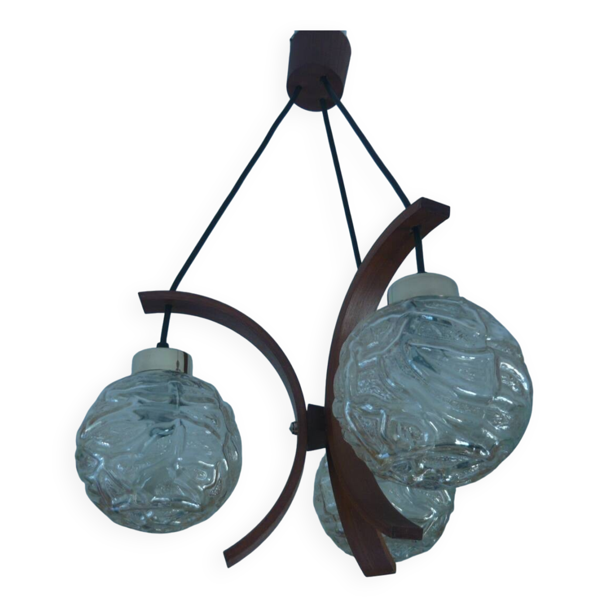 Teak chandelier 3 lights 1960s