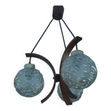 Teak chandelier 3 lights 1960s