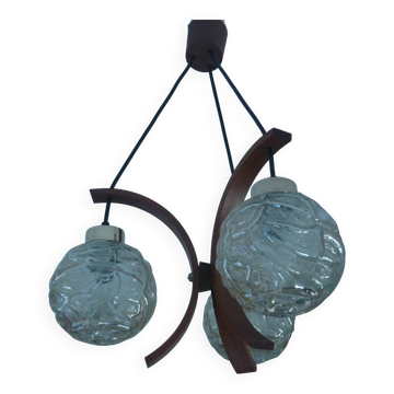 Lustre en teck 3 feux annees 60