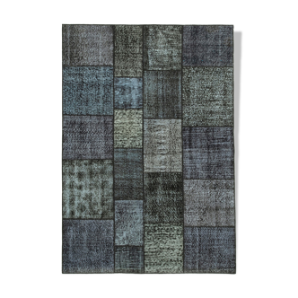 Handmade turkish overdyed 171 cm x 246 cm black patchwork rug