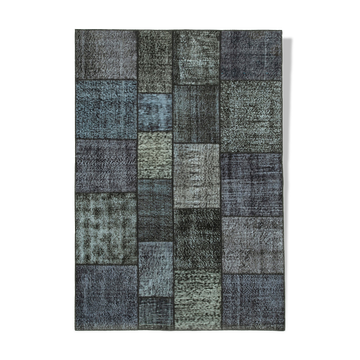 Handmade turkish overdyed 171 cm x 246 cm black patchwork rug