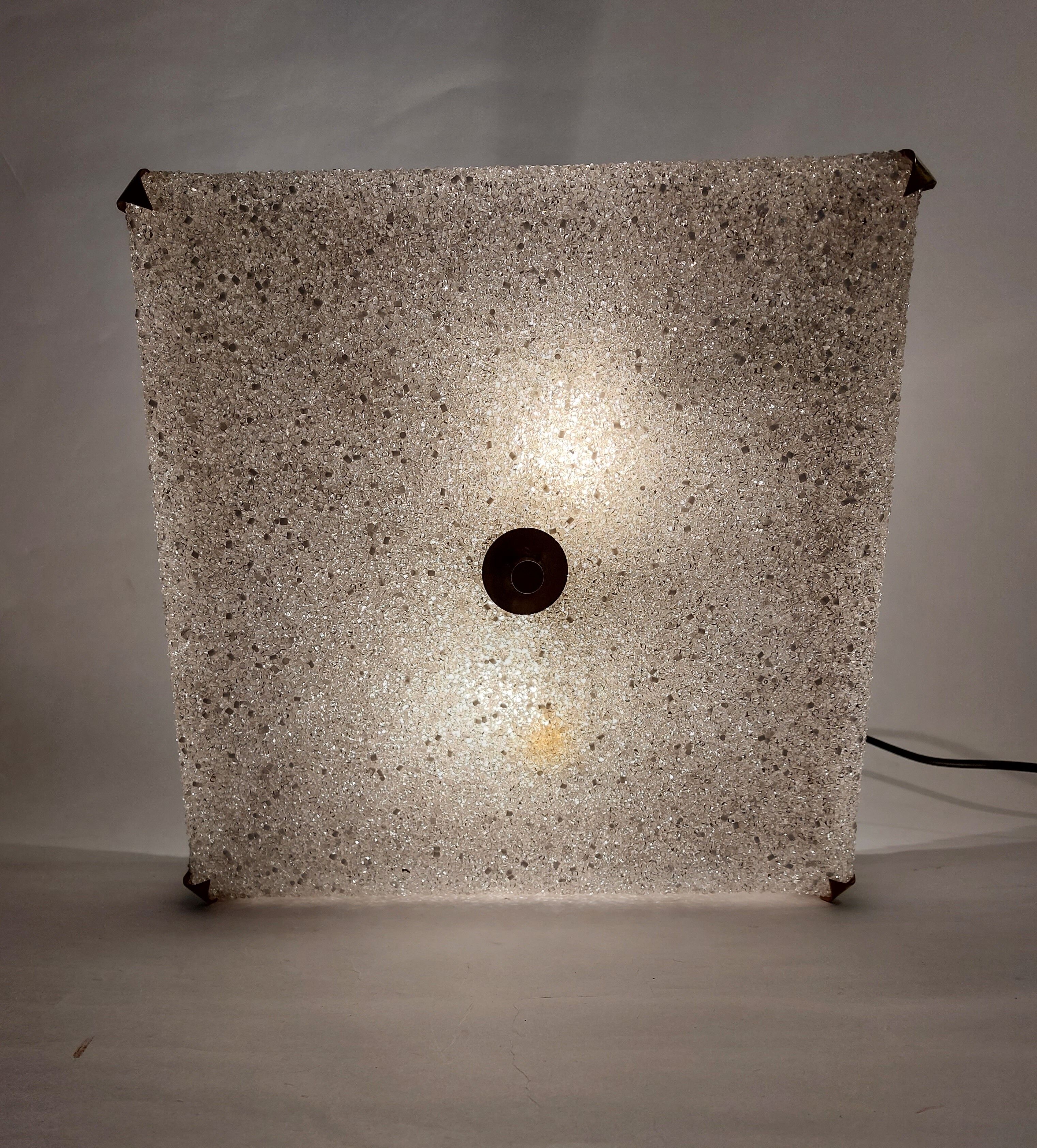 Square perspex ceiling lamp and gilded brass 1960.