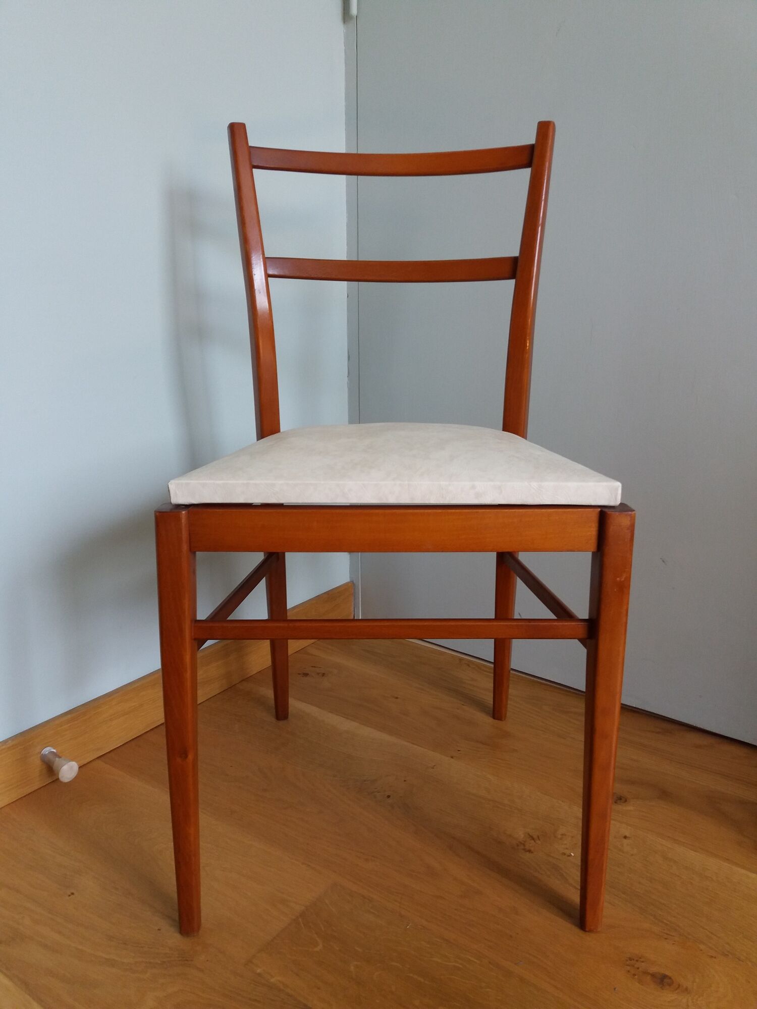 Scandinavian chair wood mahogany color and skai white