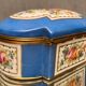 Domed porcelain box polychrome floral decoration on blue background brand Sèvres