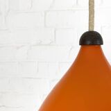 Scandinavian drop pendant light in orange, opaline and teak glass, 1960