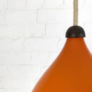 Scandinavian drop pendant light in orange, opaline and teak glass, 1960