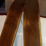 Pair of vintage wooden Skis and their poles + shoes.