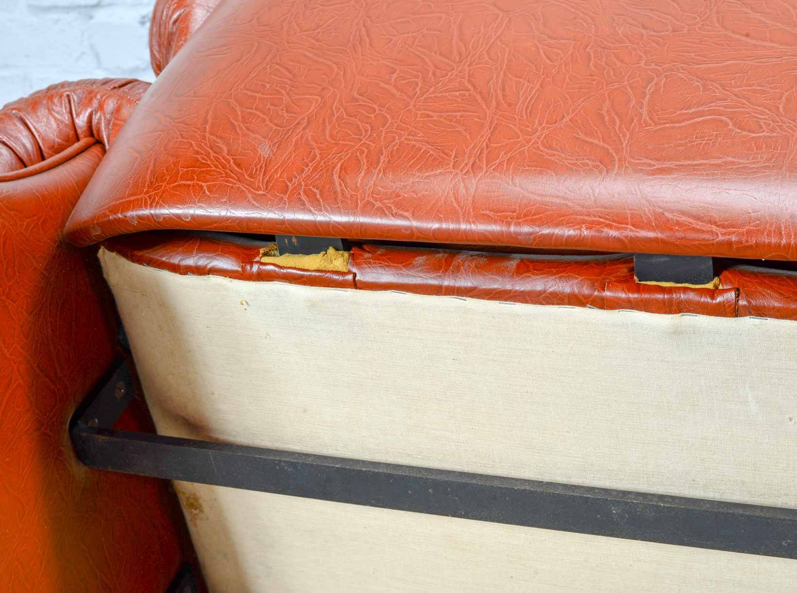 Brutalist Sculptured Brazilian Style Cognac Leather Lounge Chair, 1970s