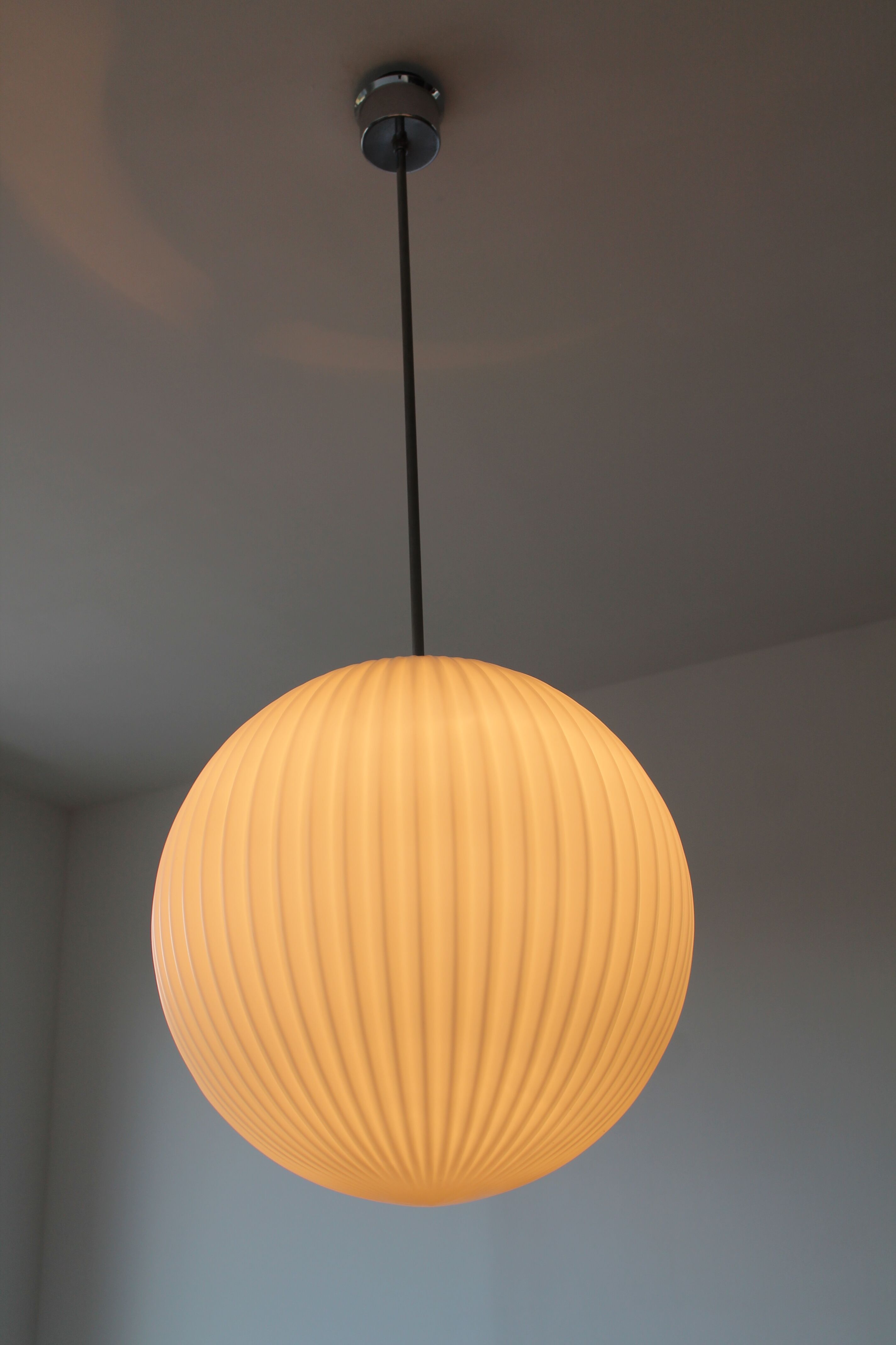 Large globe opaline suspension pleated circa 1950