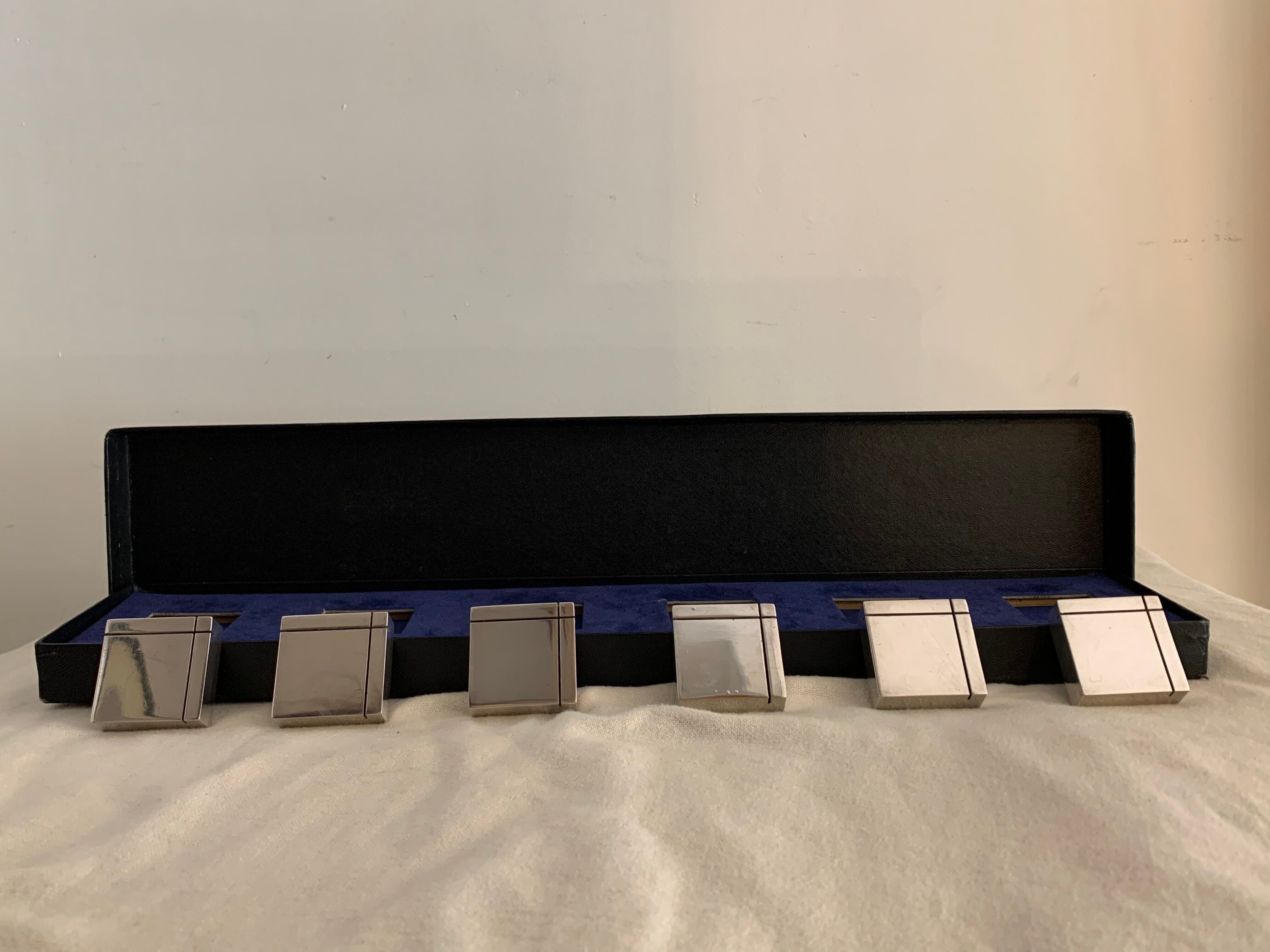 6 square silver metal knives with AVM Paris punch