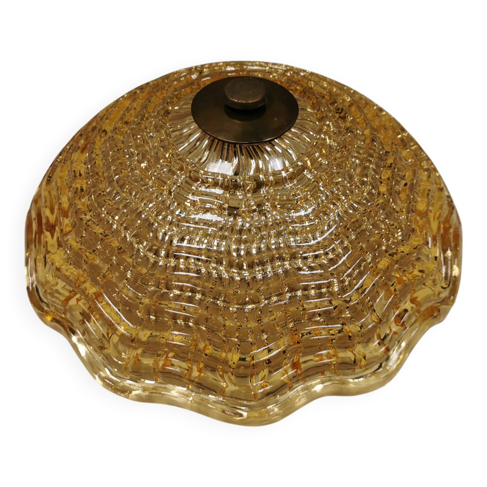 Vintage ceiling lamp in brass and golden/champagne crystal glass 1960s