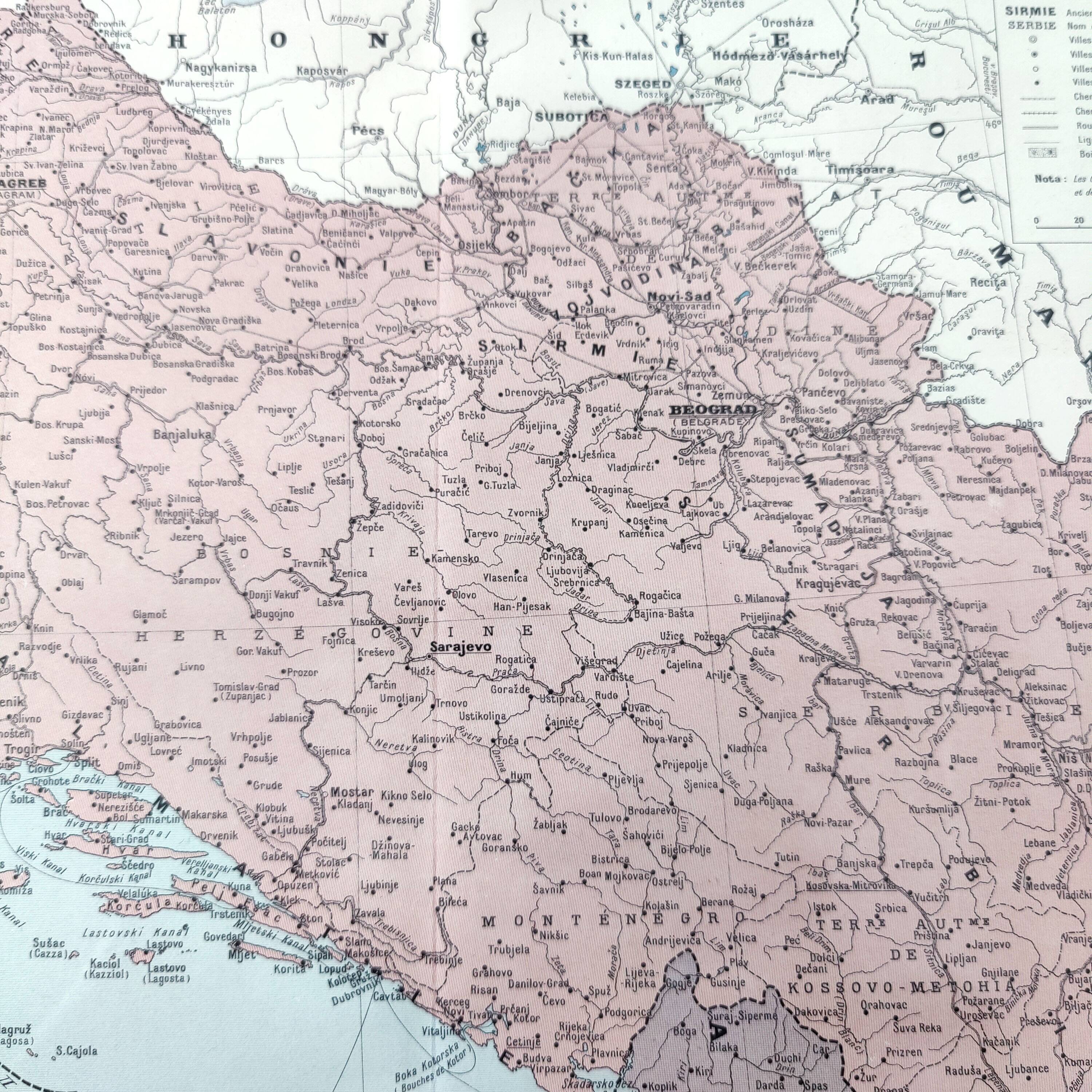 Old map of Yugoslavia and Albania 43x43cm from 1950