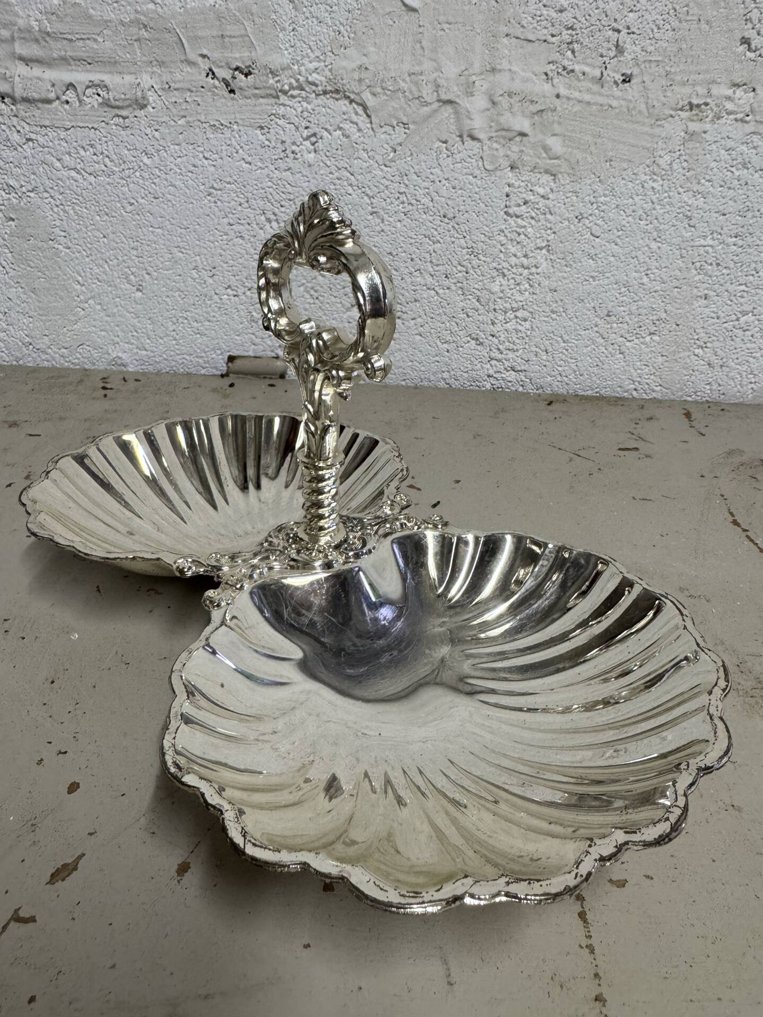Présentoir coquillage en métal argenté vintage