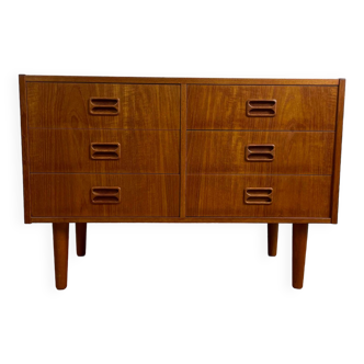 Vintage Scandinavian low chest of drawers in teak, 60s