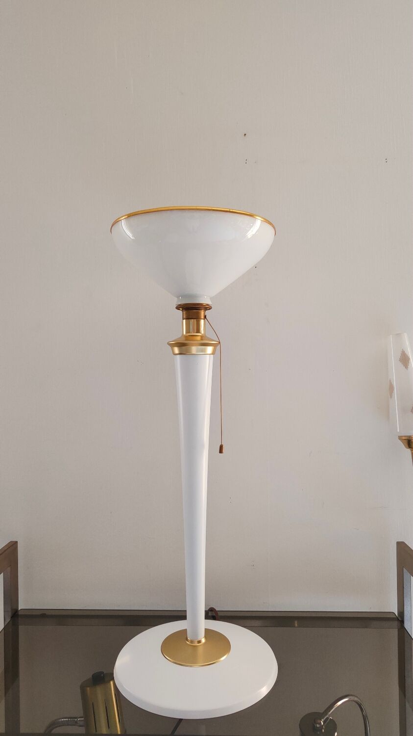 Art deco lamp lita 1960 white and brass