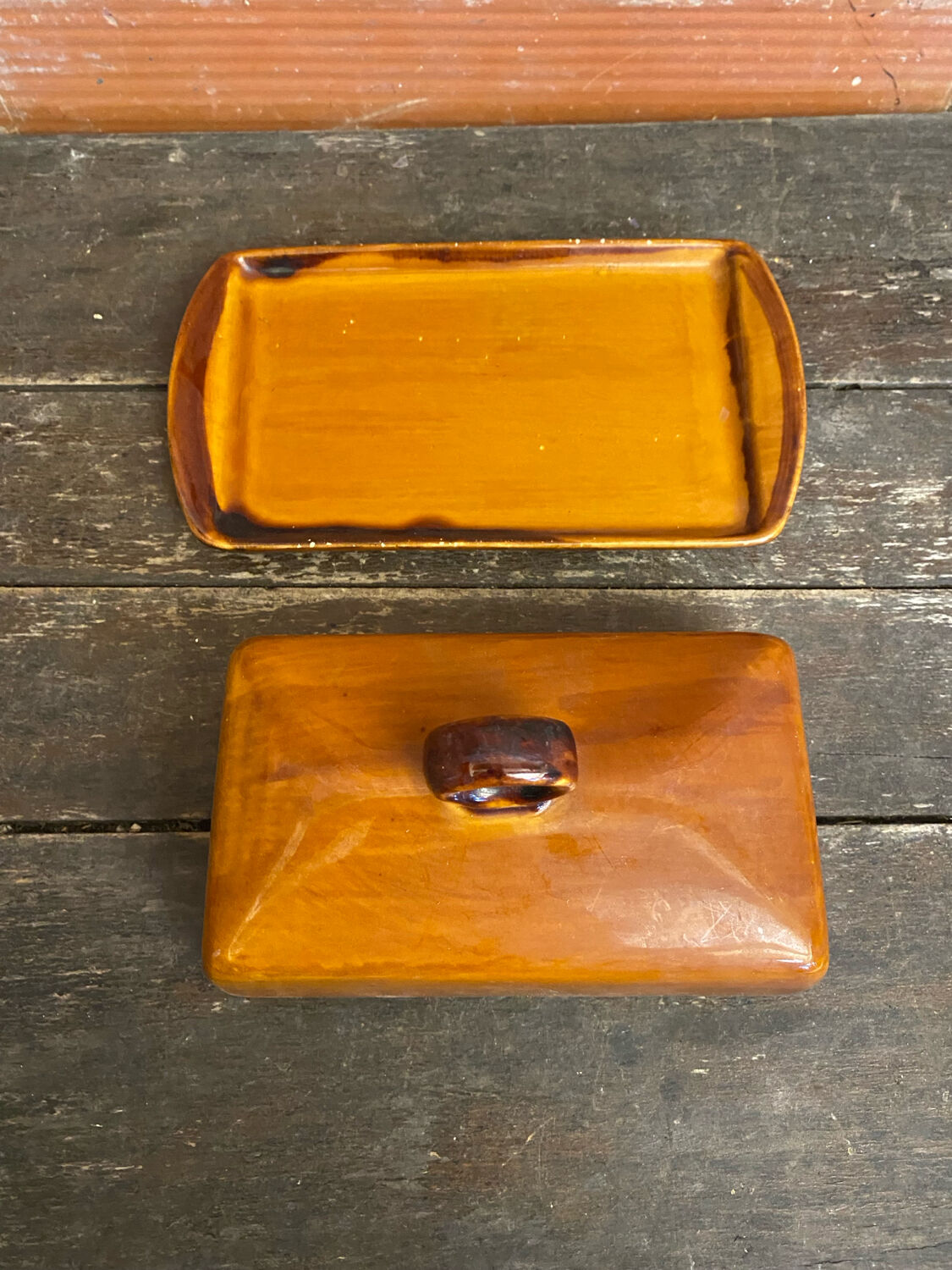 Beurrier Ancien ST CLEMENT Céramique Marron Made In France Vintage #D8