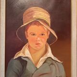 Portrait of the boy in the straw hat 70s/80s, signed