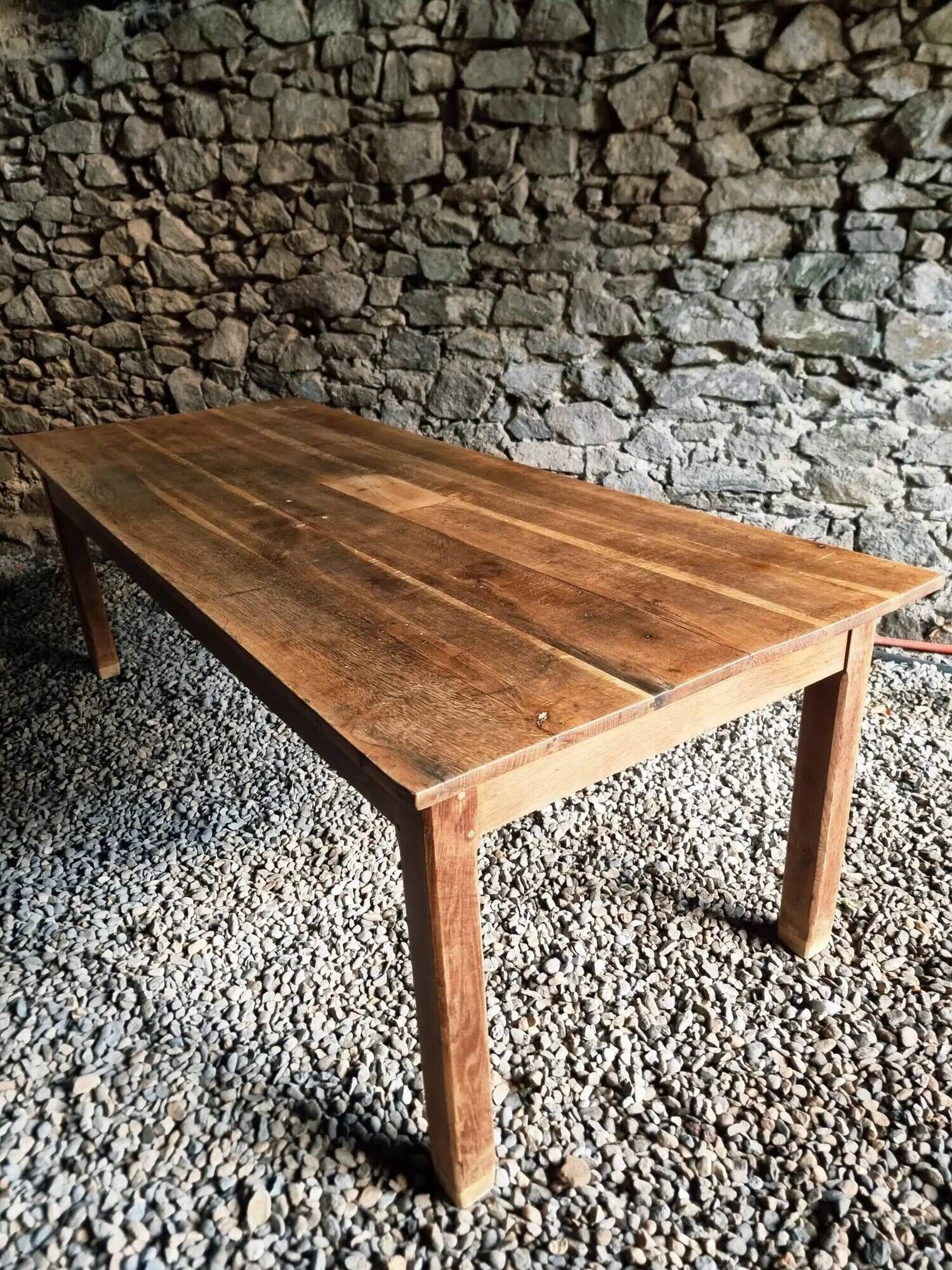Antique French oak dining table, early 1900s - large farmhouse table for 12 people