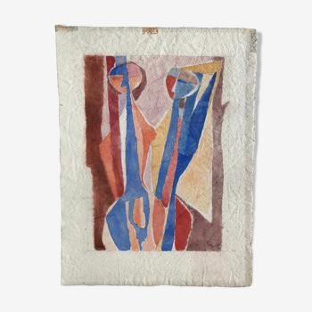 Aquarelle sur papier signée Yves Alix, Étude de nus, 1963