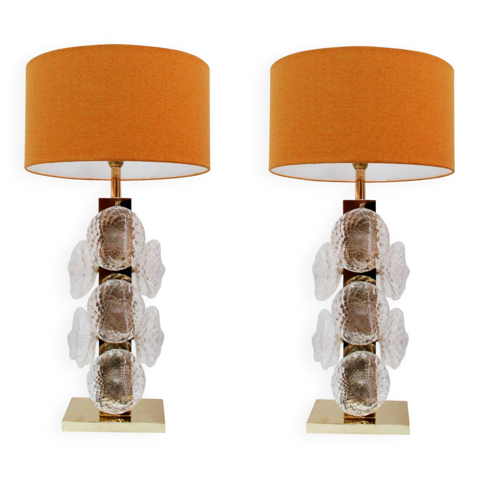 Pair of Murano glass and brass table lamps, Italy