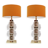 Pair of Italian Murano Glass and Brass Table Lamps, Italy