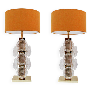 Paire de lampes de table en verre de Murano et laiton, Italie