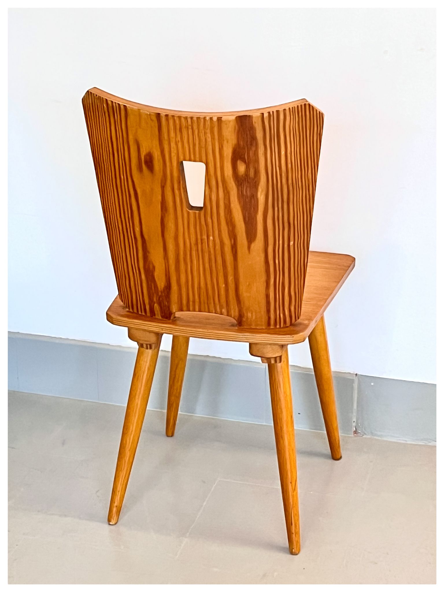 Vintage brutalist pine chairs