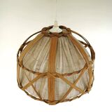 Wooden and fabric pendant light, 50s-60s