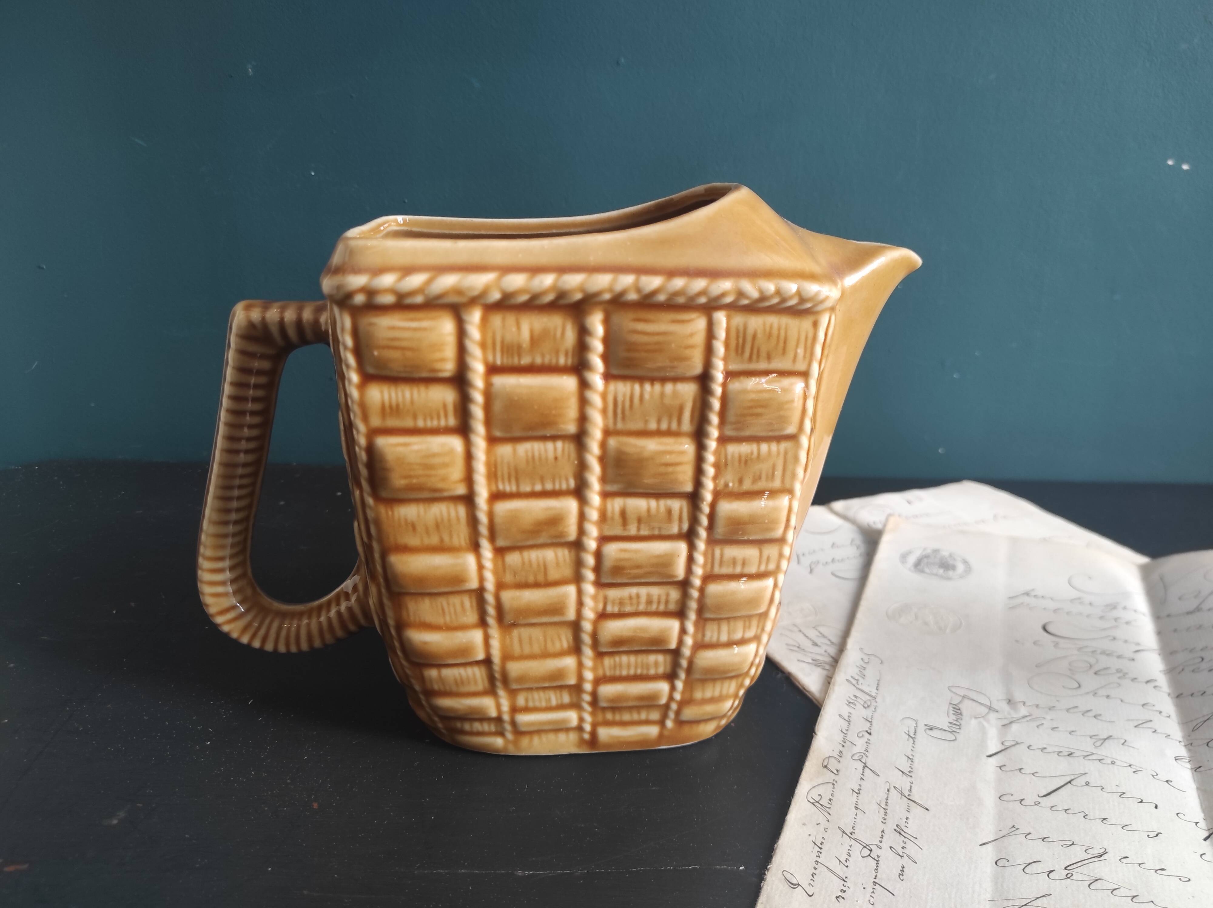 Rare French vintage rectangular Majolica pitcher