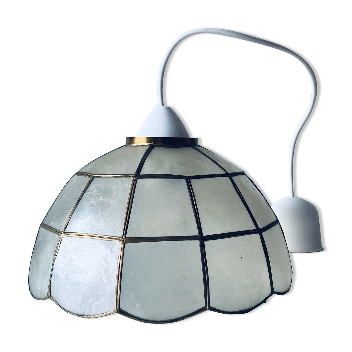 Vintage mother-of-pearl and brass pendant lamp