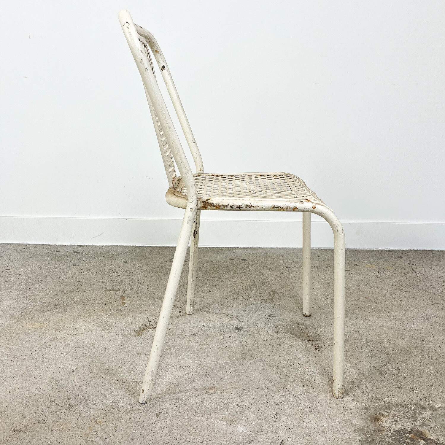 Set of four vintage industrial metal bistro chairs by Rene malaval