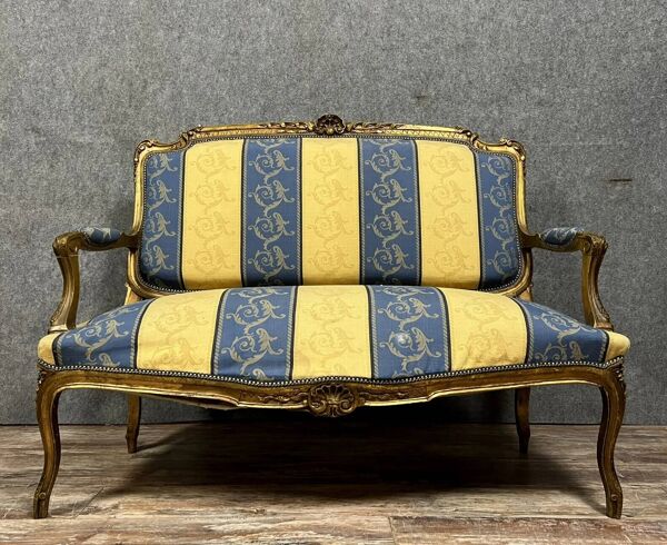 Banquette de style Louis XV en bois doré époque XXème siècle