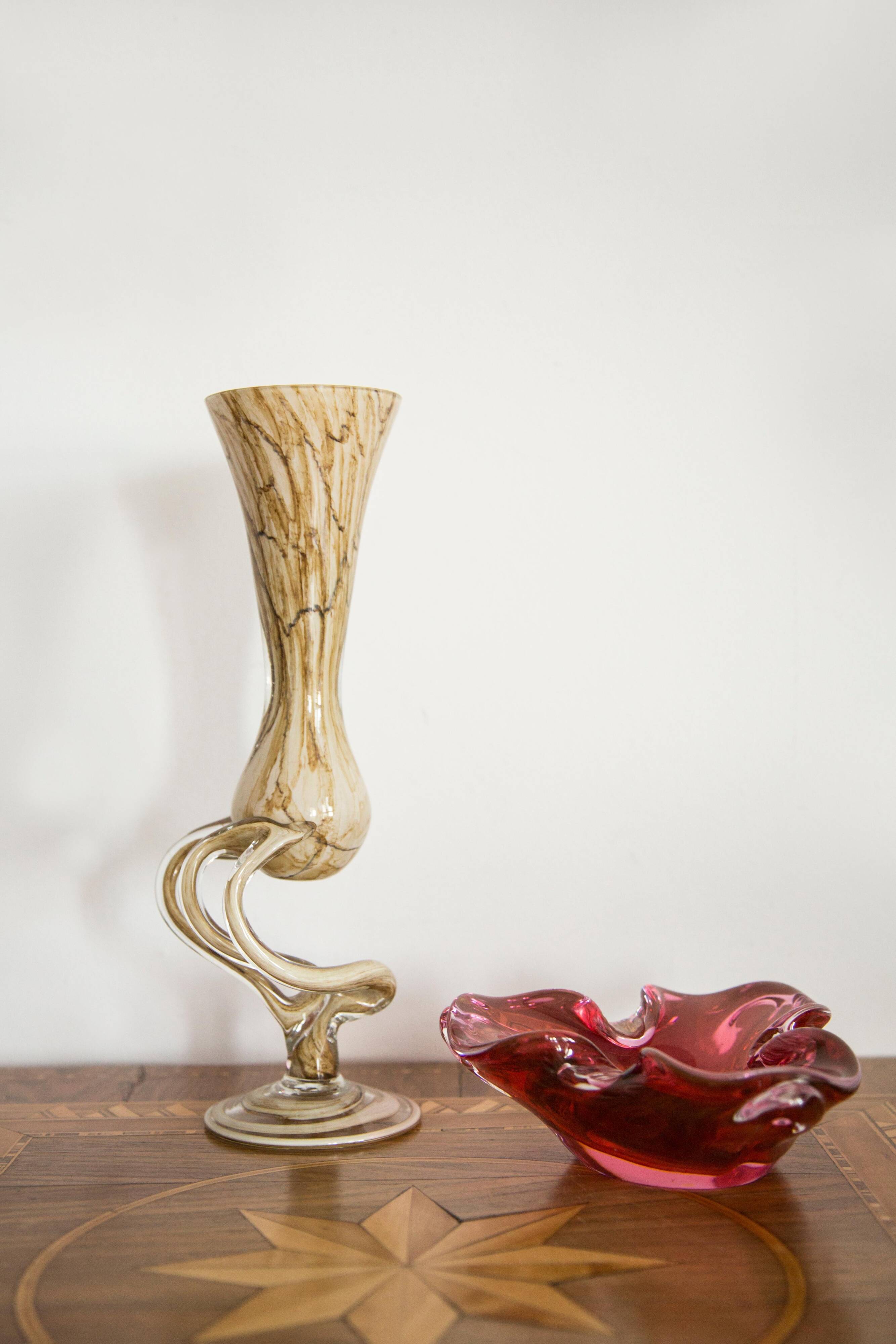 Vintage mid-century artistic vase, beige sand, Murano glass, Europe, 1970.